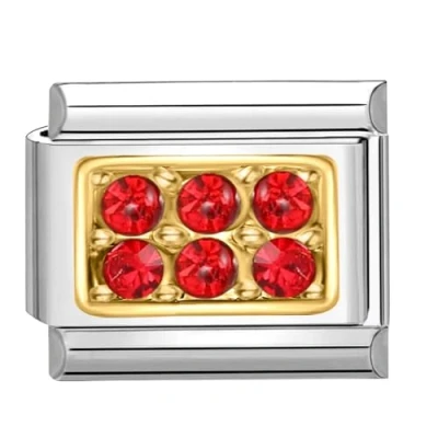 Image of Quiges 9mm Italian Style Charm Link Module Stainless Steel Red Zirconia gold for Bracelets