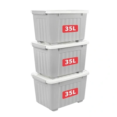Image of Cetomo 35L*3 Storage Boxes with Wheels, Plastic Box Lid, Latching Buckles, Click Closure, Stackable, Nesting, Durable Organizer for Home Office Clothes, Gray, 35L 3 Pack