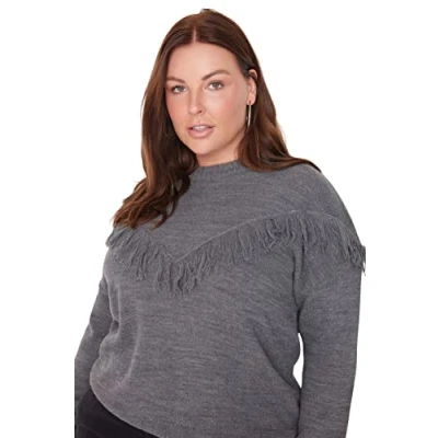 Image of Trendyol Women&#039;s Crew Neck Plain Regular Plus Size Sweater Sweatshirt, Anthracite, 3XL
