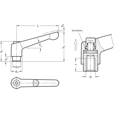 Image of Ganter Standard Elements Adjustable Clamping Levers with Threaded Bush GN 300 Bushing Burnished Steel Handle Zinc Pressure Die Casting Black Plastic Coated, Black, 45 M4 SW