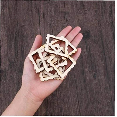 Image of Bontand 10pcs Wooden Pieces Photo Frame Shape Square Embellishments Wood Hanging Ornament Diy Crafts Art Scrapbooking Home Decoration