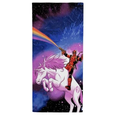 Image of Jay Franco Marvel Deadpool Towel For Bath, Beach &amp; Pool 100% Cotton Space Unicorn, 71cm x 147cm