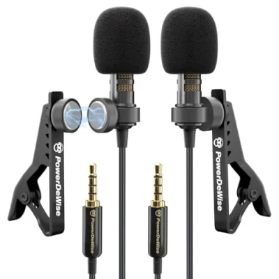 Image of Professional Grade 2 Lavalier Lapel Microphones Set for Dual Interview Double Lav Microphone Perfect as Blogging Vlogging iPhone