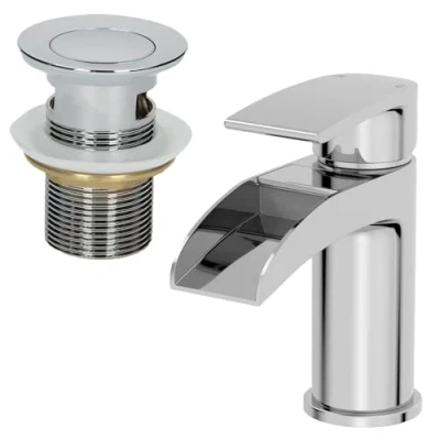 Image of Architeckt® Motala Bathroom Basin Sink Mixer Tap with Waste Modern Mono Round Single Lever Handle Faucet for Sinks, Chrome