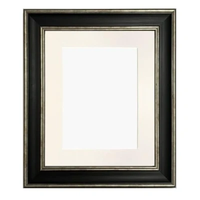 Image of FRAMES BY POST Scandi Black &amp; Distressed Silver Picture Photo Frame with Ivory Mount A1 Image Size A2