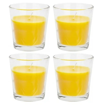 Image of Set of 4 Citronella Candle in Glass Jar Indoor / Outdoor Use 18 Hours Burn Time