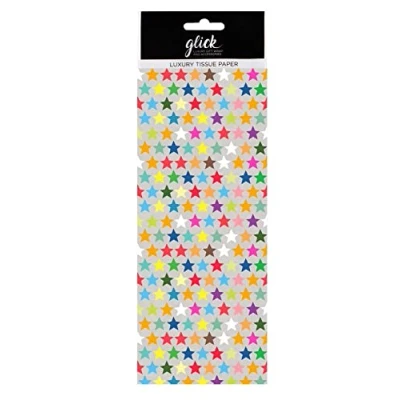 Image of Glick Four Sheets of Multi Coloured Stars Tissue Paper, Each Sheet 750mm x 500mm Paper Stars, for Gift Wrapping, Birthday (TPL111)