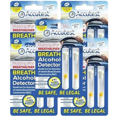 Image of Accutest Disposable Breathalyser 10 Tests EU France Certified, Quick Alcohol Tester Kits UK &amp; Breathalysers