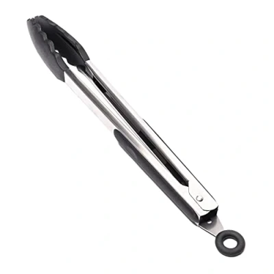 Image of Jazooli Silicone Kitchen Tongs 34cm / 13 Inch, Non Slip &amp; Easy Grip Stainless Steel Handle Locking Clip Heat Resistant Handy Utensil for Cooking (Black)