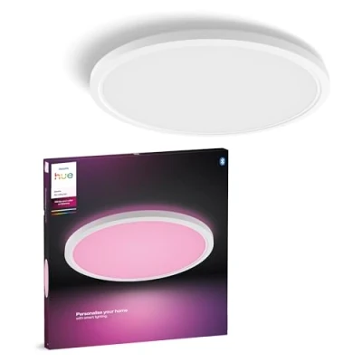 Image of Philips Hue Devote Smart LED Panel Light, White and Color Ambiance, Round 43 cm, 23W, 2900 Lumens, Frame for Indoor Home Lighting, Ceiling, Living Room, Kitchen, Hallway, 1 Pack, M