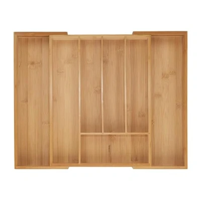 Image of Relaxdays Cutlery Tray, 5 7 Compartments, x 29.5 47.5 38 cm, Extendable Drawer Organiser, Bamboo, Kitchen, Natural, Silicone