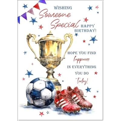 Image of doodlecards Someone Special Male Birthday Card Footballer&#039;s Trophy Large A4 Size with Plain Envelope