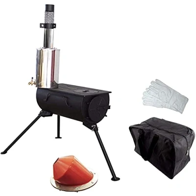 Image of NJ Comfort Wood Burning Stove Portable Camping Cooker Tent Firepit + 3L Water Heater Flashing Kit