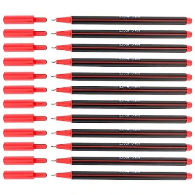 Image of D.RECT D408 Fineliner Pens, Suitable for Everyday Use, Writing and School Supplies, Fine Line Width Approx. 0.4 mm, School, Office Home, Pack of 12, Red