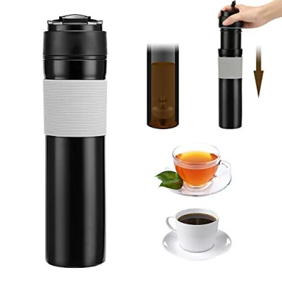 Image of ALLOMN French Press Travel Coffee Maker, Portable Tea Mug 12oz 350ml Vacuum Insulated
