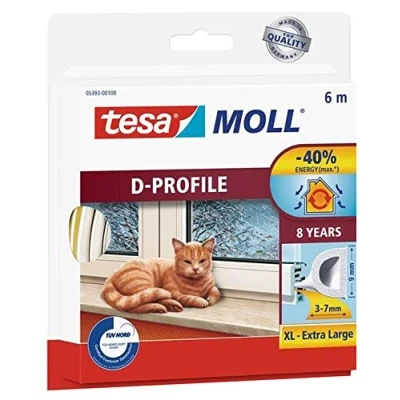 Image of tesamoll D Profile Draught Excluder Rubber Sealing Tape Window Sealer Strip 6 m x 9 mm 7 White