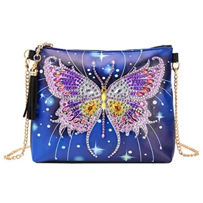 Image of LEKUKY DIY 5D Diamond Art Painting Butterfly Crossbody Special Shaped Drill Cross Stitch Backpack Handbag Purse Tote Storage Bag Embroidery Kit Leather for Girl Women Craft Decor