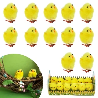 Image of 12PCs Easter Chenille Yellow Chicks Fluffy Bonnet Chicks, Adorable Cute useful for Basket and Trilby Decorations, Size 3.6cm (12 Pcs Chicks)
