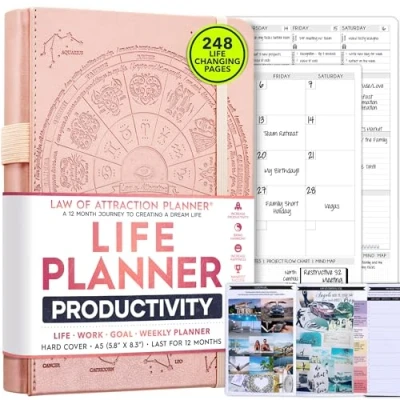 Image of Life Planner Undated Deluxe Weekly, Monthly Planner, a 12 Month Journey To Increase Productivity Organizer, Gratitude Journal, Agenda Do List, Gift Box &amp; Stickers Start Anytime
