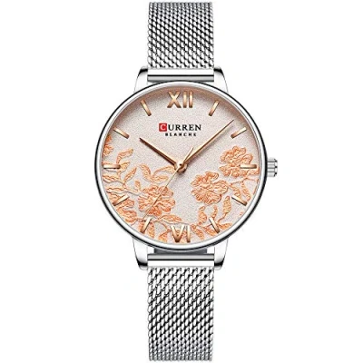 Image of CURREN Women Watches Stainless Steel Strap Wristwatch for Rose Clock Stylish Quartz Ladies Watch (Silver White)