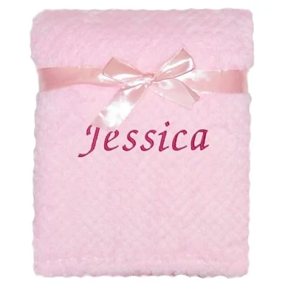 Image of Baby Boy Girl Personalised Blanket Embroidered Name Waffle (Pink)