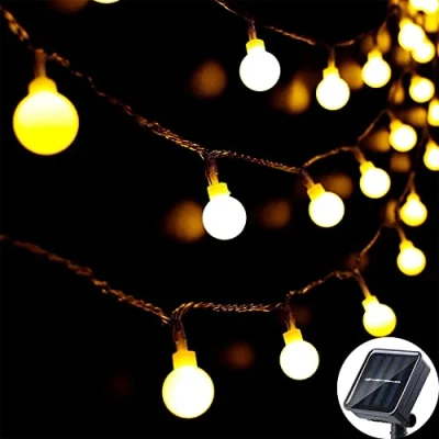 Image of Solar String Lights Outdoor 60 LED, 8M/26Ft Fairy Lights, 8 Modes Waterproof Powered Globe Garden Lighting for Home, Yard, Party, Festival, Christmas, Decoration (Warm White)