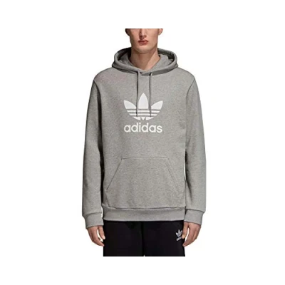 Image of Adidas Men Trefoil Hooded Sweatshirt Medium Grey Heather, X Large