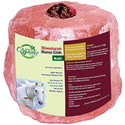 Image of Smart Organic Foods Himalayan Animal Horse Lick Natural Pink Salt, shape Salt with strong hanging Rope Suitable for all Animals 1 1.5 kg l Product from Pakistan