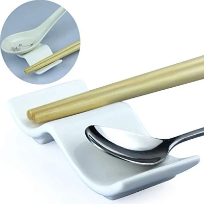 Image of Ceramic Chopsticks Rest Rack Set of 6pcs,Chinese Style Dinner Spoon Stand Knife Fork Holder Porcelain