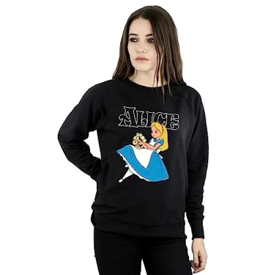 Image of Disney Women&#039;s Alice in Wonderland Flowers Sweatshirt Black Small