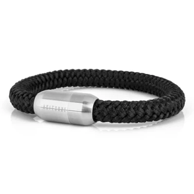 Image of Akitsune Portus Nautical Rope Bracelet Magnetic Capsule Closure Link Bangle Trinket Women Anchor Men Maritim Matte Silver Black 23cm