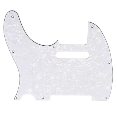 Image of Musiclily Left Handed 8 Hole Guitar Tele Pickguard for American/Mexican Made Fender Telecaster Standard Modern Style, 4Ply White Pearl