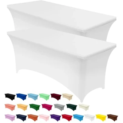 Image of Utopia Kitchen Spandex Tablecloth 2 Pack [5FT, White] Tight, Fitted, Washable and Wrinkle Resistant Stretch Rectangular Patio Table Cover for Event, Wedding, Banquet &amp; Parties [60Lx30Wx30H Inch]
