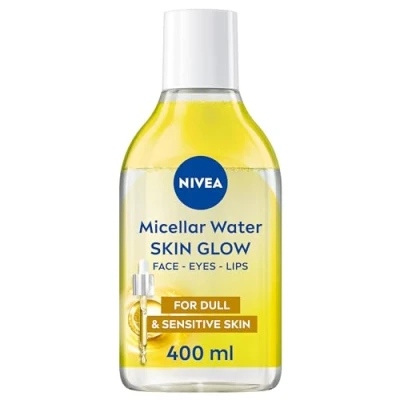 Image of NIVEA Skin Glow Serum Infused Micellar Water (400ml), Revitalising Cleansing with Amino Acid and 5% Vitamin C E, Gentle Waterproof Makeup Remover