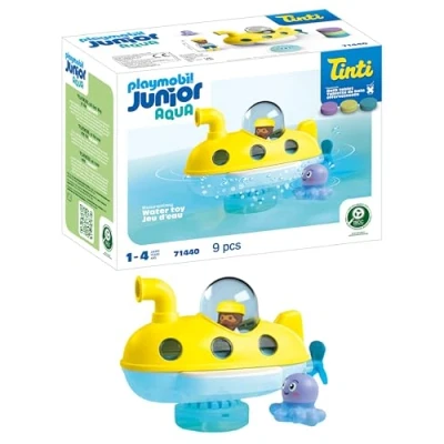 Image of PLAYMOBIL Junior Aqua &amp; Tinti 71440 Colorful Submarine Boat with Detachable Dome, Three Bath Tablets, Toys for Boys and Girls from 1 Year Old