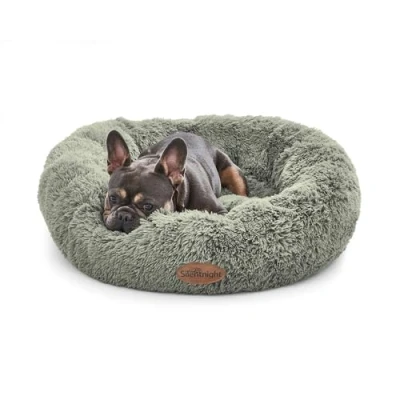 Image of Silentnight Donut Calming Dog Bed Cat Pet Anxiety Relief Soft Fluffy Doughnut Pillow Easy Clean Machine Washable Luxury Plush Basket, Extra Small, 60cm, Sage