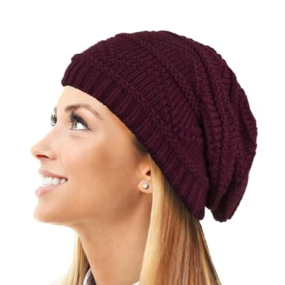 Image of TOSKATOK Ladies Knit Slouch Winter Hat/Beanie Burg Burgundy