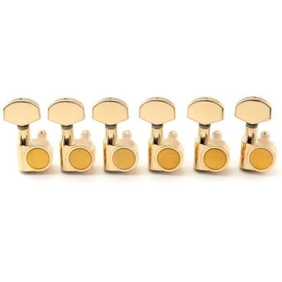Image of Musiclily Pro 6 in line 15:1 Ratio 1 Pin Full Sealed Machine Heads Tuners Tuning Pegs Keys with Hex Button for SQ Strat Tele Style Electric Guitar, Gold
