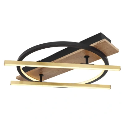Image of Globo Beatrix LED ceiling light, length 44 cm, wood/black, wood