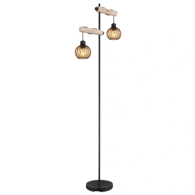 Image of Paulo Multi Arm Floor Lamp Matt Black Amber Glass Shade 2x E27