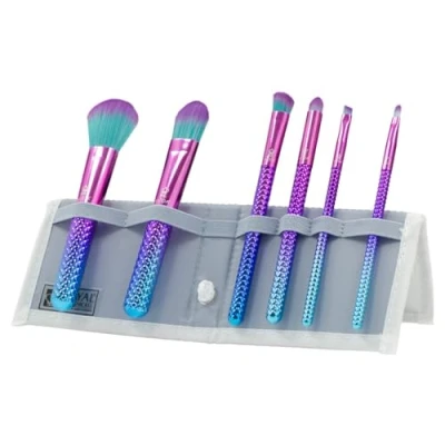 Image of MODA Royal &amp; Langnickel Travel Size Prismatic Total Face 7pc Makeup Brush Set with Pouch, Includes Powder, Foundation, Angle Shader, Smoky Eye, Brow Liner and Pointed Lip Brushes, Ombre