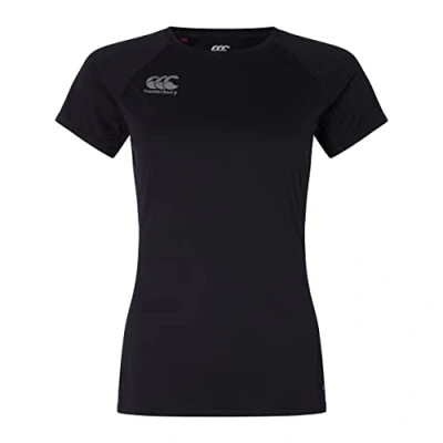 Image of Canterbury Women&#039;s Vapodri Superlight Short Sleeve T Shirt, Black/Gunmetal Grey, 12