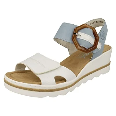 Image of Rieker JENA Womens Wedge Heel Sandals 8 UK White/Light Blue