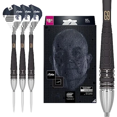 Image of Target Darts Unisex Phil Taylor Power 9 five Gen 95% Tungsten Swiss Point Set Steel Tip Darts, Black and Silver, 26G UK