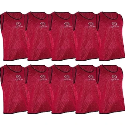 Image of Optimum Unisex Training Bib Pro Grade Mesh Polyester, Vibrant Anti Sweat Multi Sport for Football, Rugby, &amp; Other Activities Red, Medium