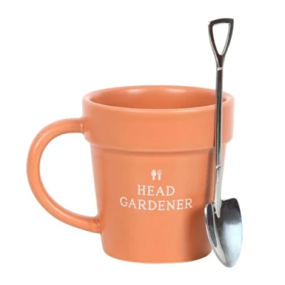 Image of Head Gardener Mug Set with Ceramic Plant Pot, Spoon, and Potting Shed Charm Unique Garden Decor Gift, Something Different for Green Fingered Friends Perfect Christmas Gardening Present