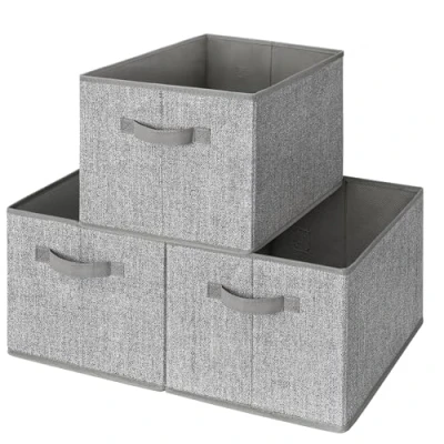 Image of GRANNY SAYS Extra Large Storage Boxes, Pack of 3 Closet Baskets for Shelves, Fabric Bin, Clothes Bins with Handle, Foldable Boxes Wardrobe Organizing Clothes, Grey