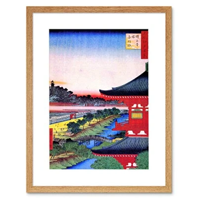 Image of Wee Blue Coo Hiroshige Japanese View Pagoda Red Artwork Framed Wall Art Print 12X16 Inch