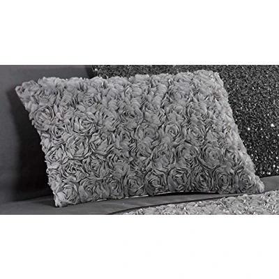 Image of Rapport Home Grey Cushion Oblong Boudoir Scatter with Raised Rose Ruffle De