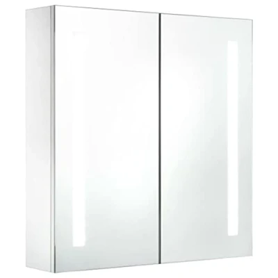 Image of vidaXL LED Illuminated Bathroom Mirror Cabinet with Storage Shelves MDF Board Wall Mounted White and Silver Finish 60x14x62cm